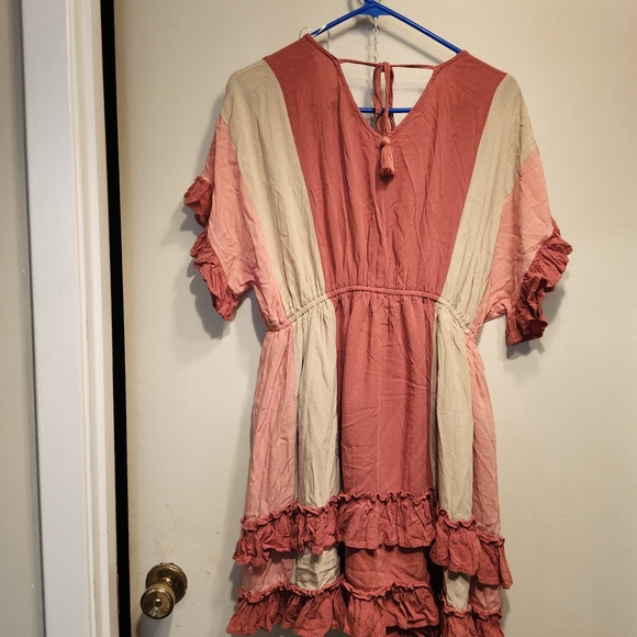 Chic Ruffled Pink and Cream Mini Dress - Picture 3 of 5